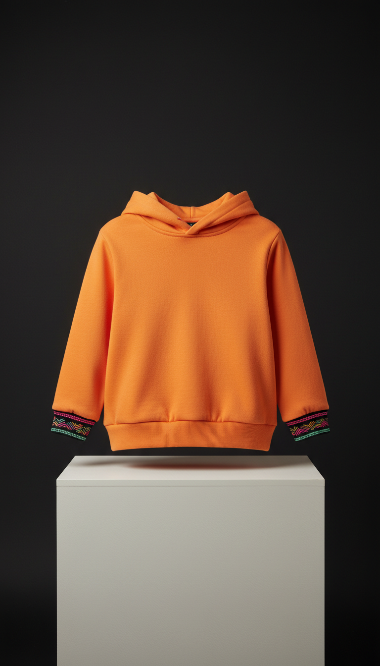 Sunbeam orange kids hoodie with frequency cuff