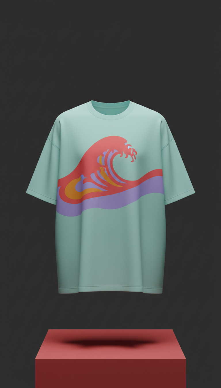 Wave Aqua Oversized T-Shirt