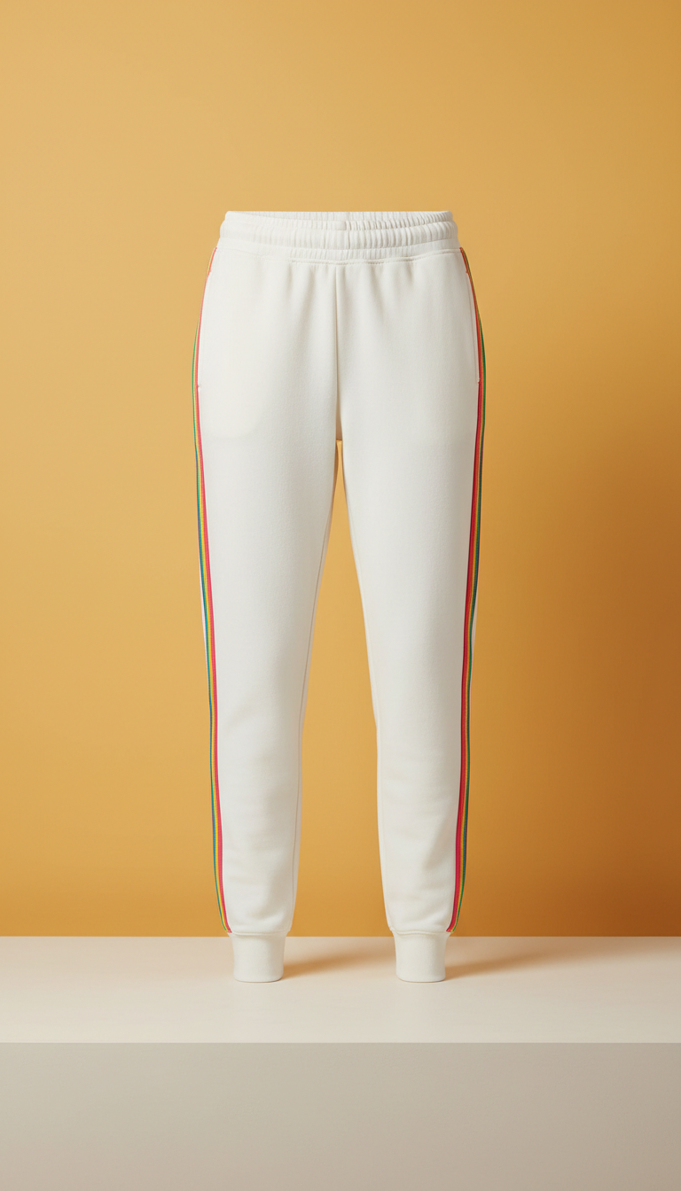 Ivory white joggers with rainbow trim