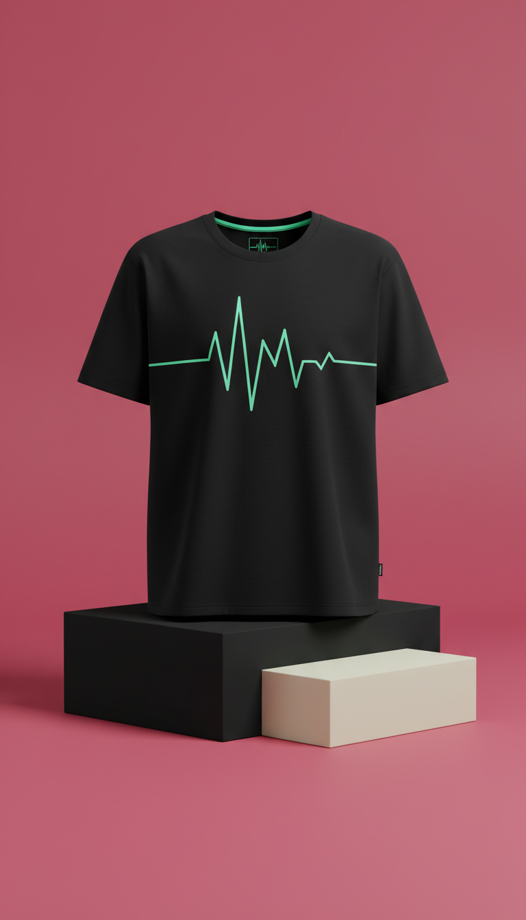Midnight black signature tee with neon mint accent